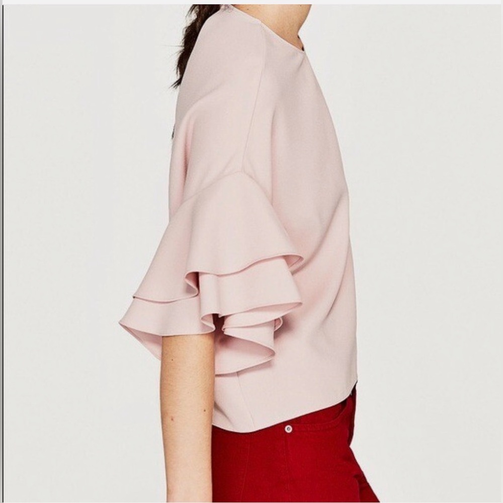 Zara Blush Ruffle Sleeve Blouse